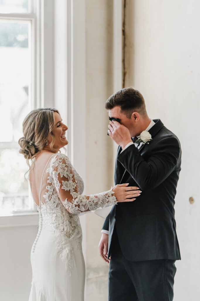 groom cries after exchanging vows at excelsior in lancaster pennsylvania