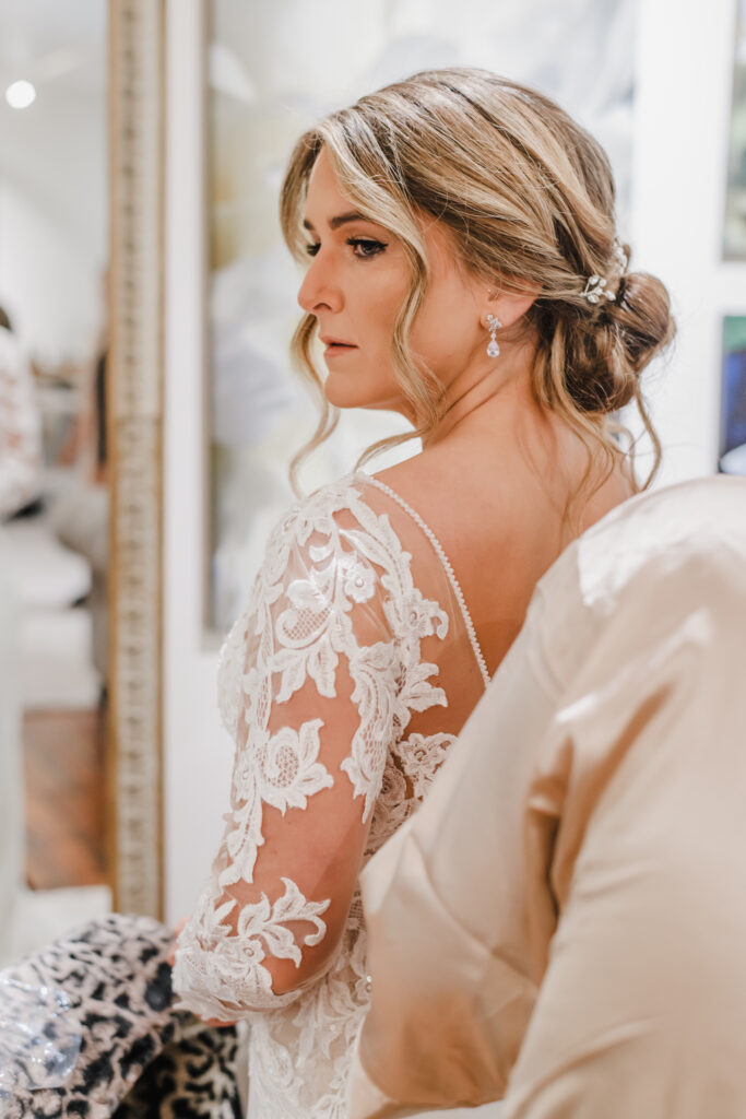 Bride getting ready on wedding day