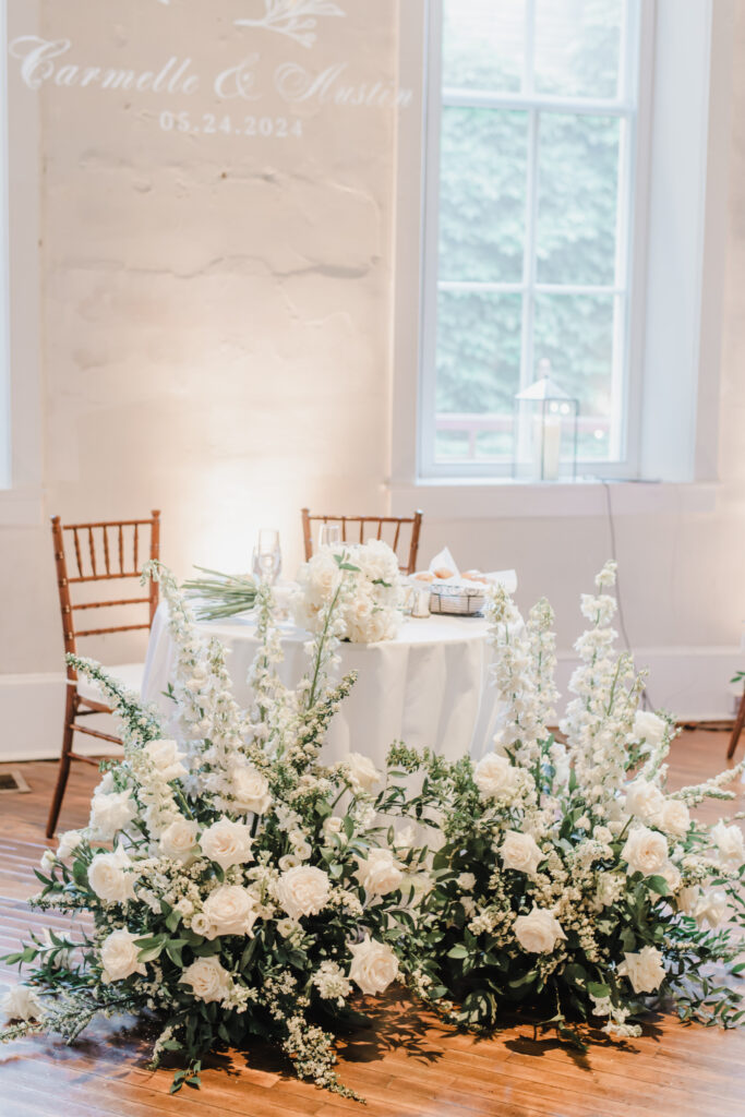 sweetheart table at reception at excelsior in lancaster pennsylvania