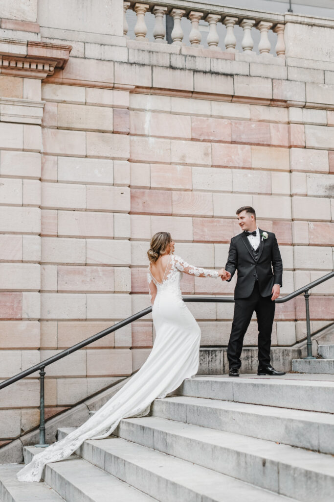 bride and groom portraits at the court house in lancaster pennsylvania