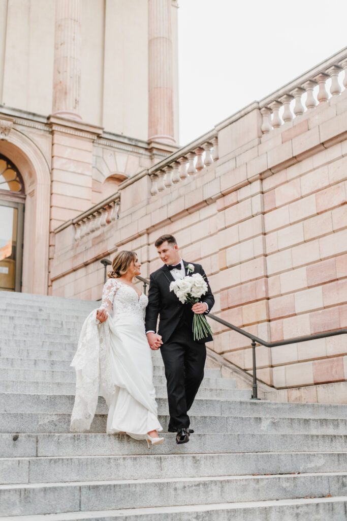 bride and groom portraits at the court house in lancaster pennsylvania