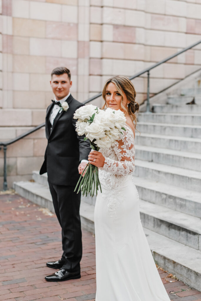 bride and groom portraits at the court house in lancaster pennsylvania